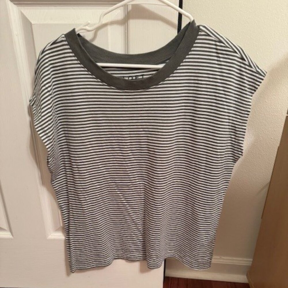 LOFT OLIVE GREEN/IVORY STRIPED SHIRT CASUAL SIZE MEDIUM